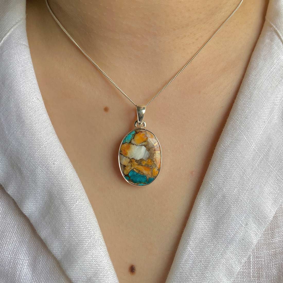 Spiny Oyster Turquoise Pendant-(TRO-P-25.)